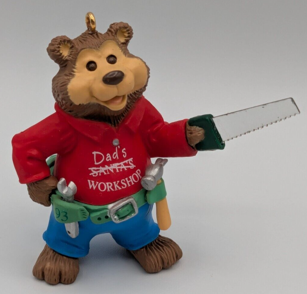 Hallmark Keepsake Dad Bear Ornament 1993 Toolbelt Dad/Santa's Workshop Theme