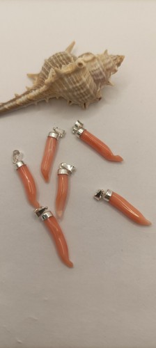 CIONDOLO CORNO CORNETTO CORALLO ROSA NATURALE ARGENTO 925/1000 RODIATO EXPLOIT - 第 1/4 張圖片