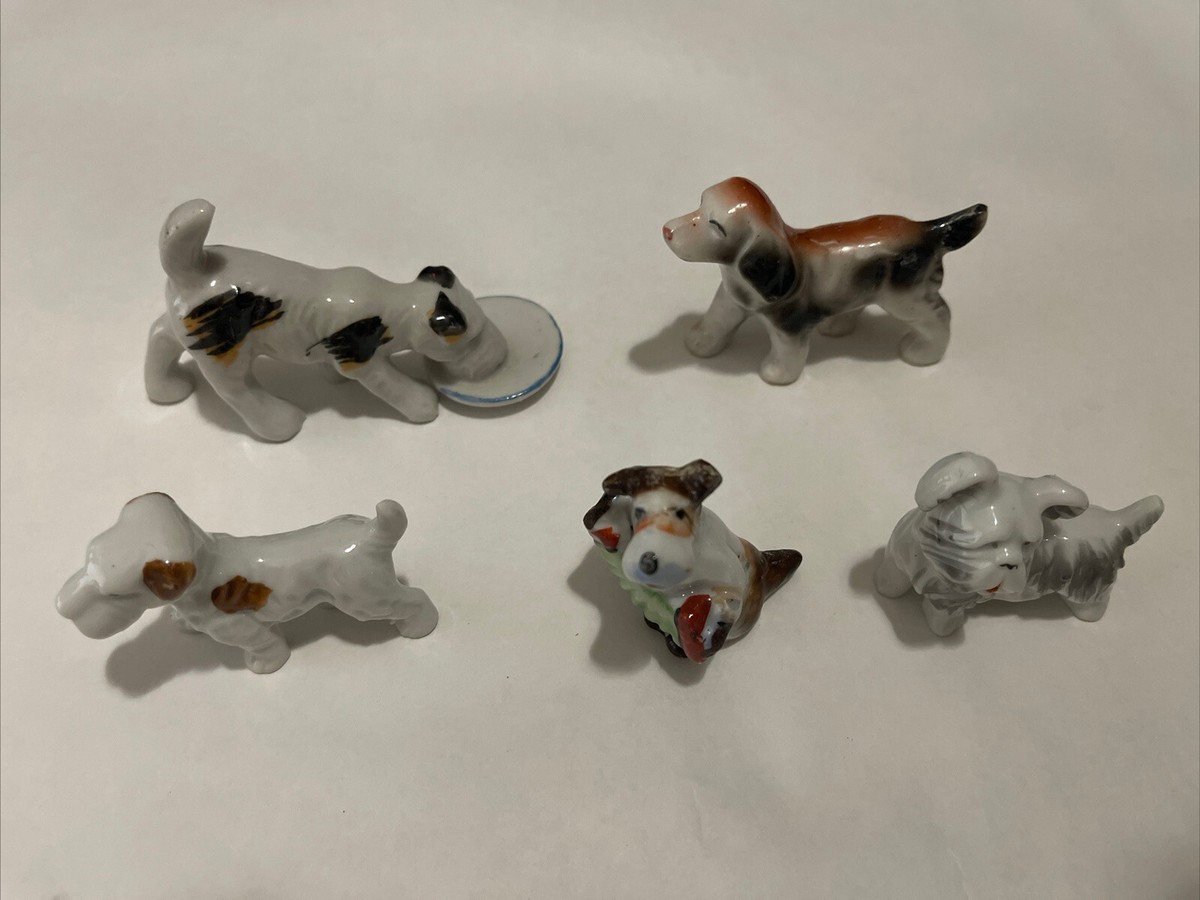 Collection of 5 Vintage Porcelain Figurines of Dogs Occupied Japan