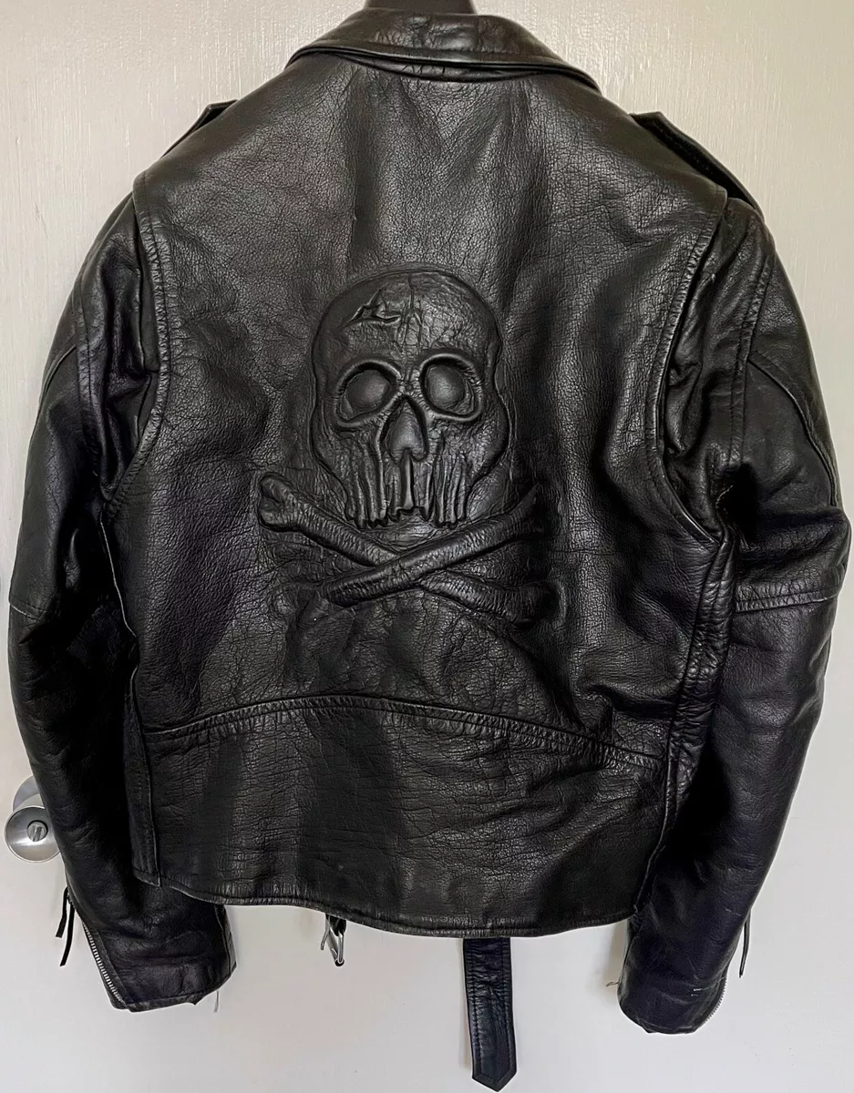 First Genuine Leather Biker Jacket Embossed Skull & Bones - Super Cool and  Rare!