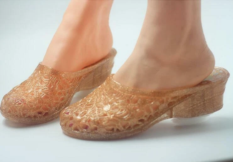 Sandálias femininas Jelly sapatos mules casuais salto cunha oco chinelos de verão - Imagem 3 de 4