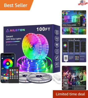 Dynamic 100ft RGB LED Strip Lights with Music Sync and Long Service Life