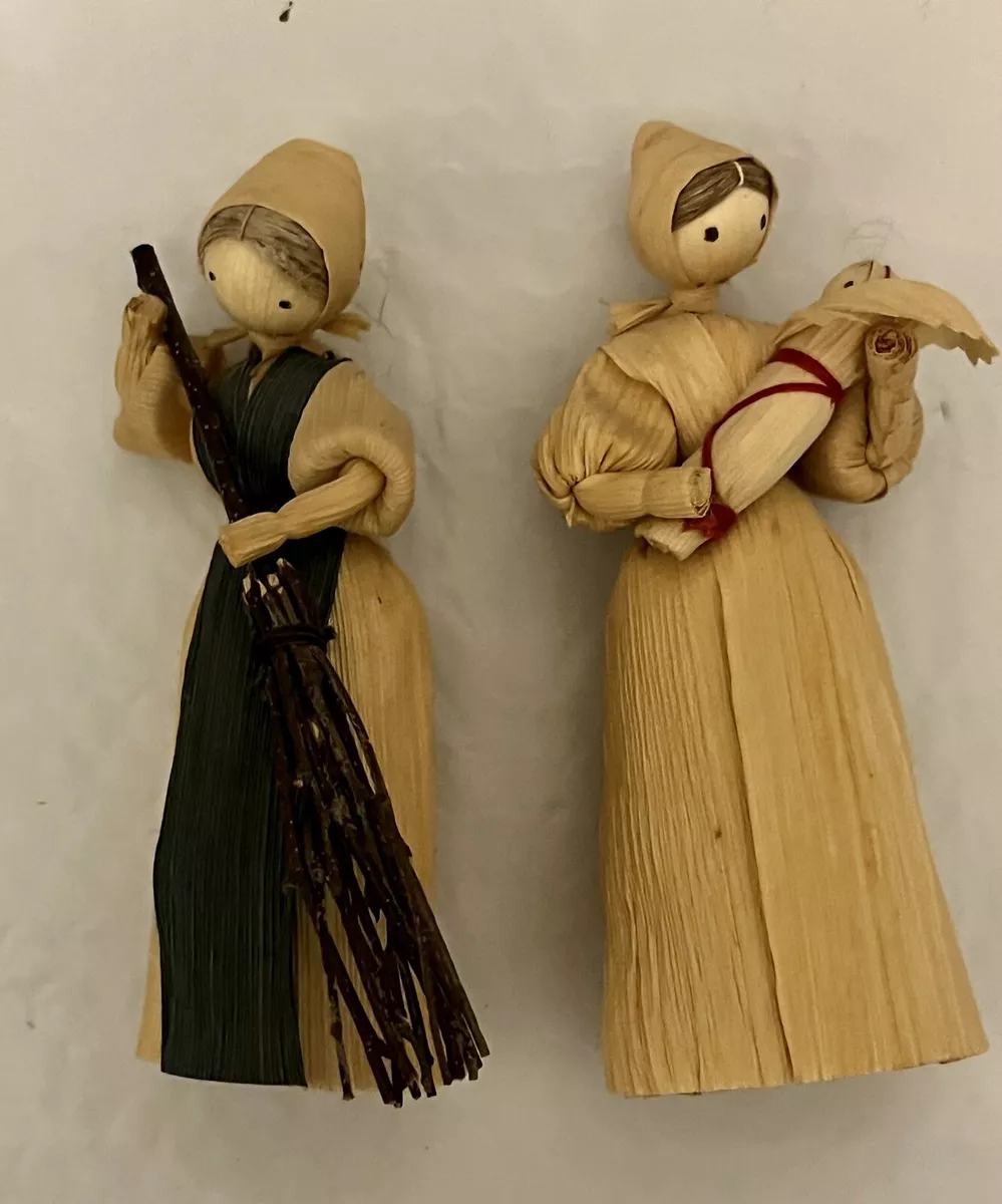 Vintage Corn Husk People Russian Folk Art Woman Baby Handmaid Corn Husk Dolls