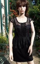 Black Peplum Lace bodice Dress M fit 10   sweetheart under bodice   LBD