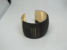 Beautiful Cuff Bracelet Gold Tone Wrapped Black Chains 1 1/2" Wide x 2 1/8" Acro