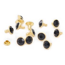 100x 8mm Black Crystal Rhinestone Rivets Golden Base Studs Leathercraft