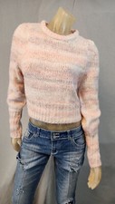 Wild Fable NEW MEDIUM Pink White Crop Long Slv Crew Neck Pullover Sweater Womens