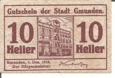 AUSTRIA (STADT GMUNDEN) NOTGELD 10 HELLER 01/12/1919