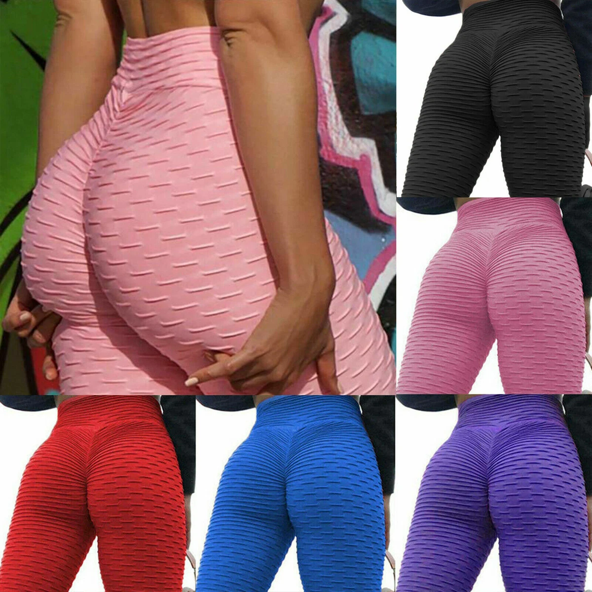 Womens High Waist Yoga Pants Anti-Cellulite Leggings Bum Butt Lift Sports  Gym