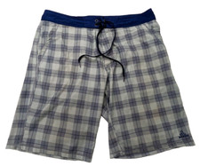 Prana Board Shorts Mens 38W 11" XL Blue Check Lightweight Quick-Dry Logos