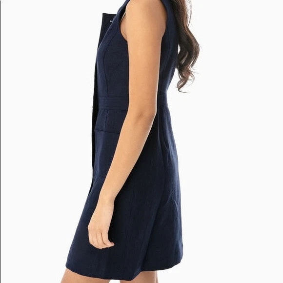 Abito Tory Burch in lino senza maniche con bottoni davanti taglia 10 $358 *834