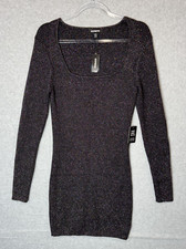 Express Sweater Dress Womens Large Black Metallic Knit Long Sleeve New With Tags