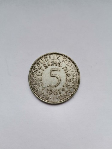 5 Mark 1961, Prägestätte F, Silberadler, Silber 625/1000, Heiermann
