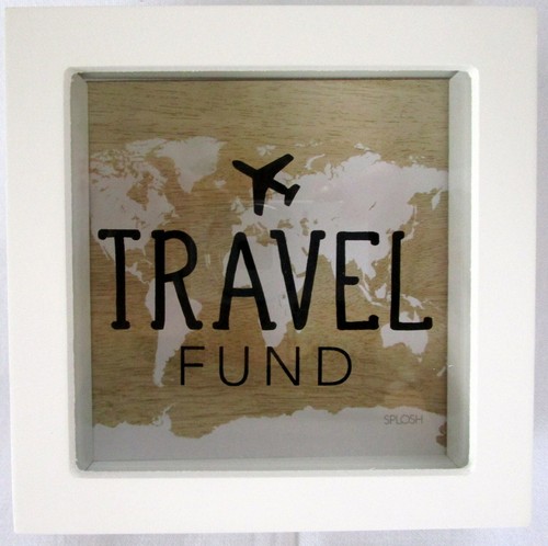 WOOD & GLASS 18 X 18CM CHANGE BOX - "ADVENTURE FUND" - WATCH SAVINGS GROW! BNIB - Picture 8 of 9