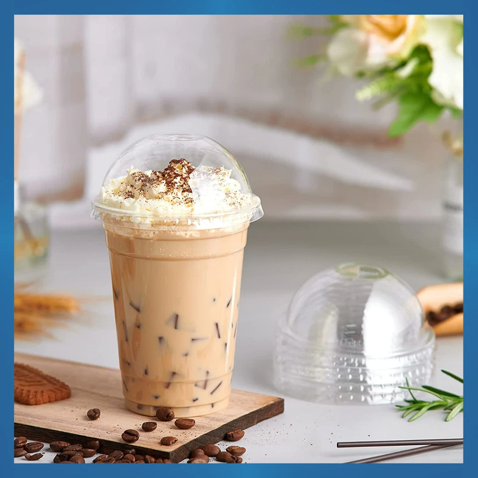 Disposable Plastic Smoothie Milkshake Cups + Lids 8oz 12oz 16oz 20oz Reusable - Image 3 of 4