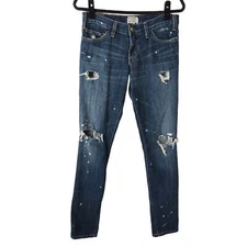 Current Elliott The Skinny Distressed Paint Splatter Low Rise Jeans 27