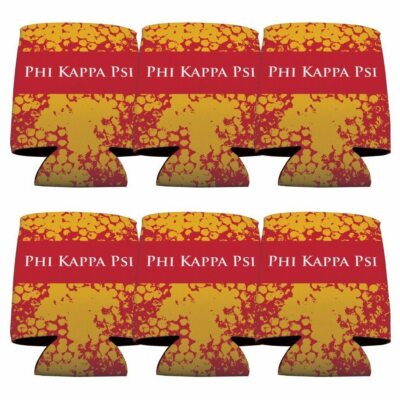 Phi Kappa Psi Can Coolers Set of 6 - Red & Gold Grunge FREE SHIPPING