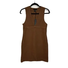 House Of Harlow Luxe Essentials Brown Knit Ribbed V-Neck Sweater Dress Size M