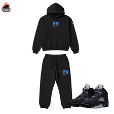 Men's Athleisure Sweatsuit Hoodie Pants Matches Air Jordan 5 Black Carolina 2026