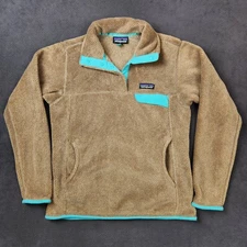 Patagonia Re Tool Snap T Fleece Pullover Sweater Womens Small Teal Trim Brown