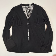 Chicos Travelers Sz 1 Medium Black Long Sleeve Button Front Cardigan Slinky