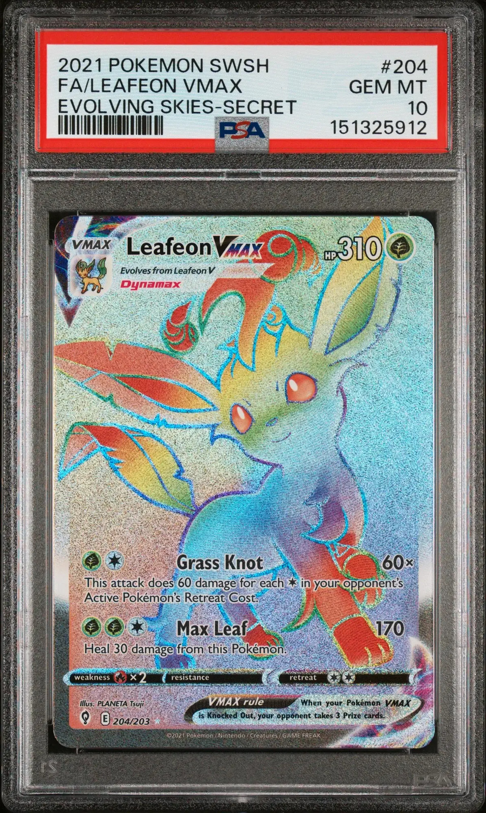 2021 Pokemon Sword & Shield Evolving Skies Leafeon VMAX Full Art Secret PSA 10