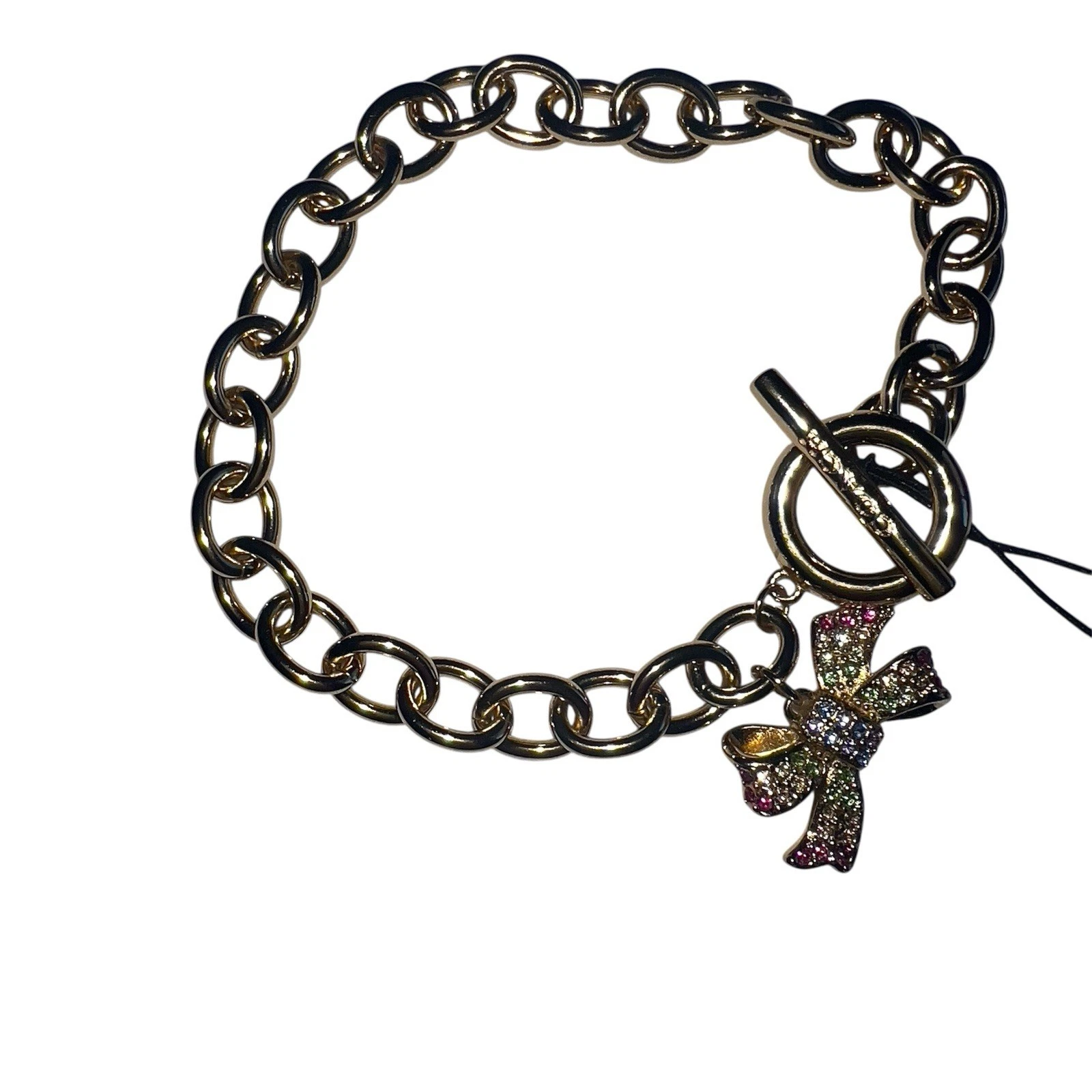 Bracciale Coach Fiocco Pave Tono Oro Catena Maglia Nuovo con etichette