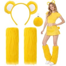 XEPST Bear Costume Accessories Bear Ears Headband and Tail, Faux Fur Yellow