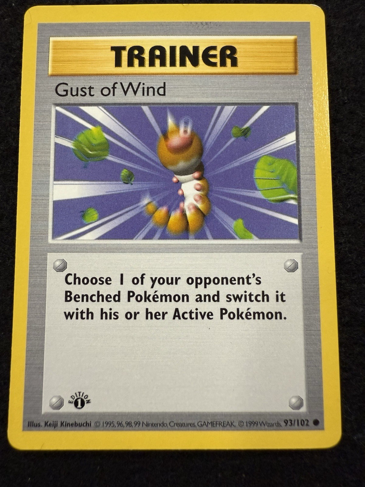 Pokemon Gust of Wind Trainer 93/102 from Base Set 1st Edition in LP+ condition!