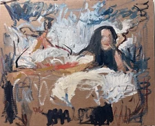 Oil On Cardboard 22”x27” Woman Gothic Boudoir Figure Cubist Original Art