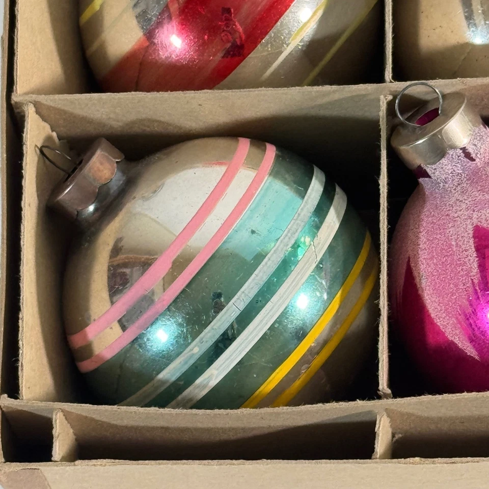 Vtg Christmas Ornaments Made in US OF A Glass Shiny Glitter Retro Holiday Decor - Image 2 of 4