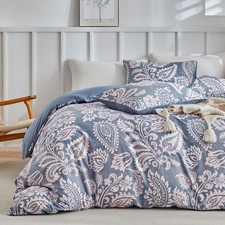 Lekesky Blue Duvet Cover King Size, Paisley Patterned Duvet Cover Set with Zi...