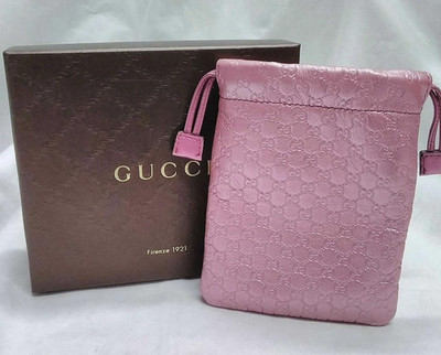 GUCCI Drawstring Pouch Pink GG Monogram 5.91 x 4.53 inch 281982 Authentic FS JP