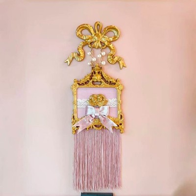 French Rococo Wall Decor Pink Bow Wall Hanging Vintage Ornate Frame Coquette