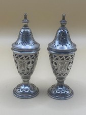 1922 Sterling Silver English Salt & Pepper Casters - cobalt glass inserts