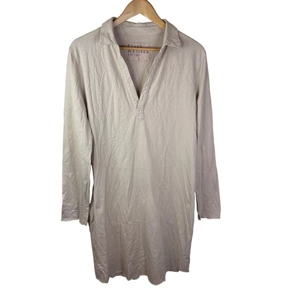 Frank & Eileen Nicole Size LG Popover Henley Cotton Dress Shirt Beige Sand Polo - Image 2 of 4