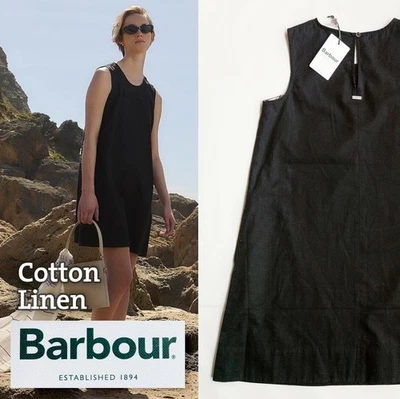 BARBOUR kurzes Sommerkleid Leinen Minikleid 8|34|S-XS black short summer dress - Bild 1 von 4