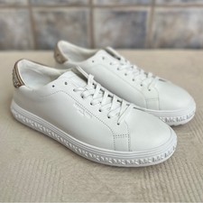 NEW Womens Size 8.5 Michael Kors Grove White Leather Crystal Lace-Up Sneakers
