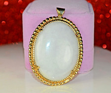 BIG Antique Asian 14K Gold White Jade Cabochon Pendant          40 mm. x 30 mm.