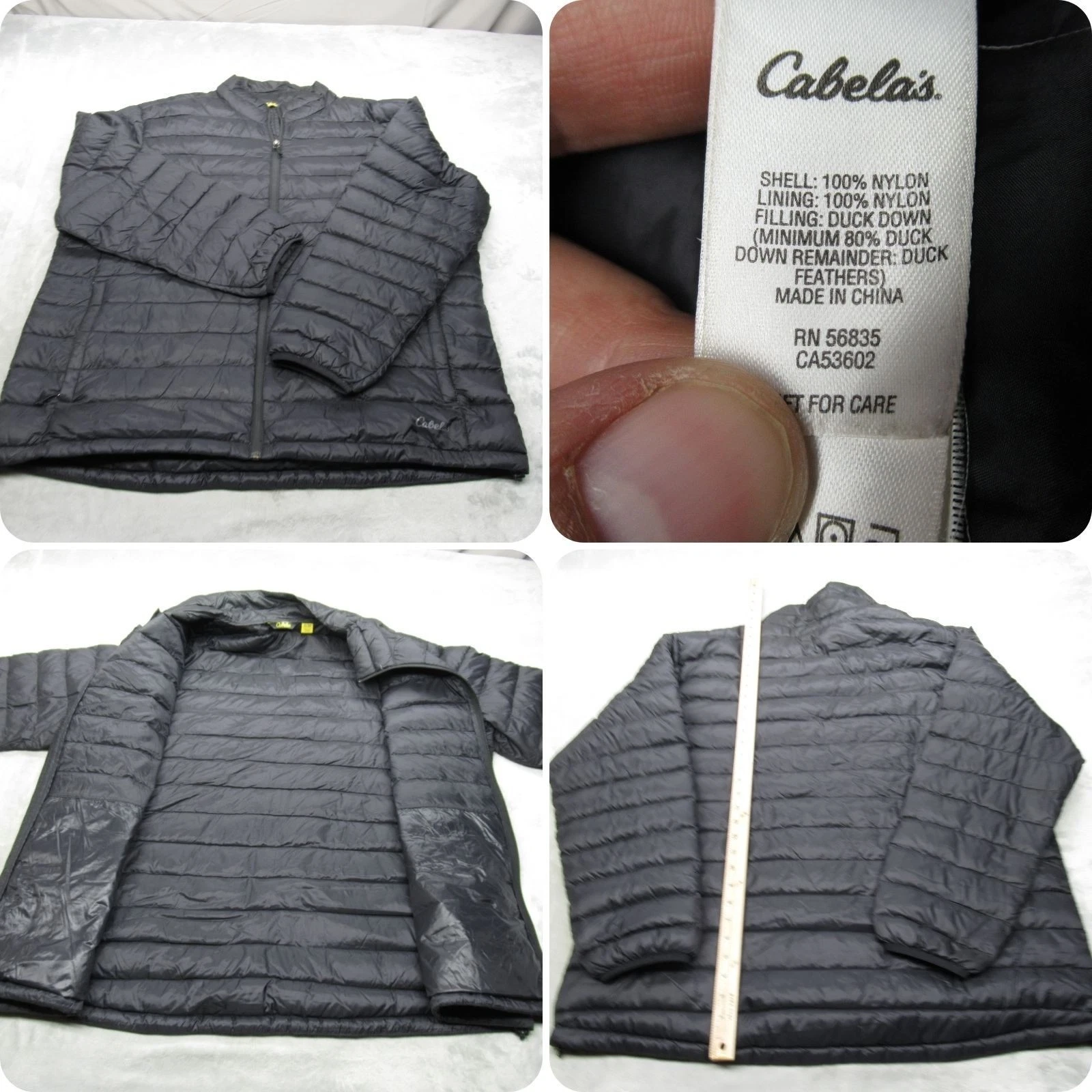Cabelas Down Jacket Mens 2XL Black Lightweight Packable Full Zip Quilted Puffer