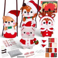 Christmas Shiba Inu and Piggy Needle Felting Kit. Wizardi DIY Wool Craft Kit ...