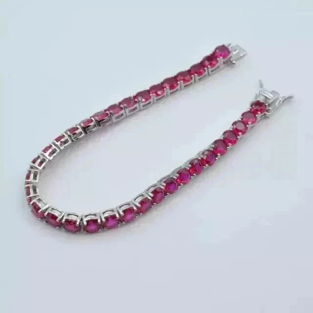 3mm 8Ct Round Lab-Created Ruby Women Tennis Bracelet 14k White Gold Plated 7" - Image 4 of 4
