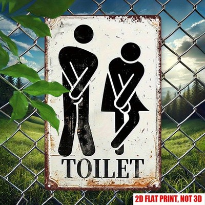 Humorous Toilet Vintage Metal Sign Bathroom Wall Decor with Funny Peeing Figures