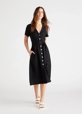 Quince Womens Shirt Dress Black Belted Notch Lapel Short Sleeve 100% Linen M