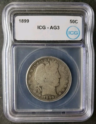 1899 50c Barber Silver Half Dollar ICG AG3