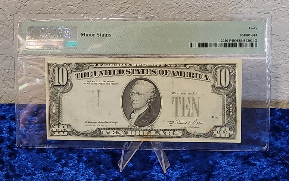 $10 11981A Federal Reserve Ten Dollar Note ~ Overprint on Back Error PMG 40 XF - Image 2 of 4