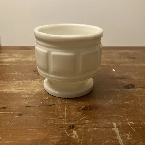 Vintage Randall Milk Glass Pedestal Planter Bowl Vase Block Window Pane Pattern