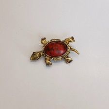 Beautiful Brooch Pin Gold Tone Enamel Turtle 1.5 x 3" CUTE   