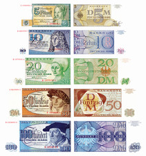 Deutsche Mark BBk IIB 1963 Banknoten-Set 5&ndash;100 DM Berlin- Reproduktion