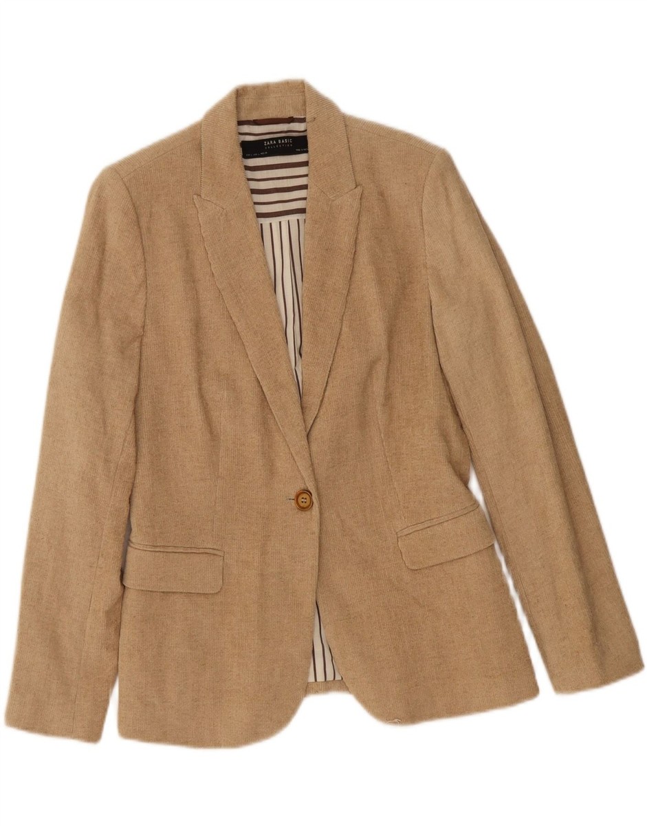 ZARA Womens Corduroy Button Blazer Jacket UK 14 Large Beige